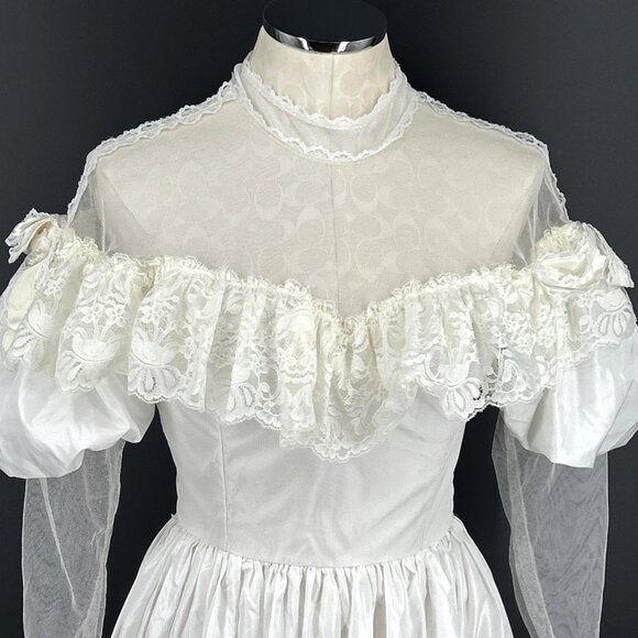 Country Elegance Wedding Dress 70s Victorian Sz 10 Layers Vintage - Picture 2 of 9